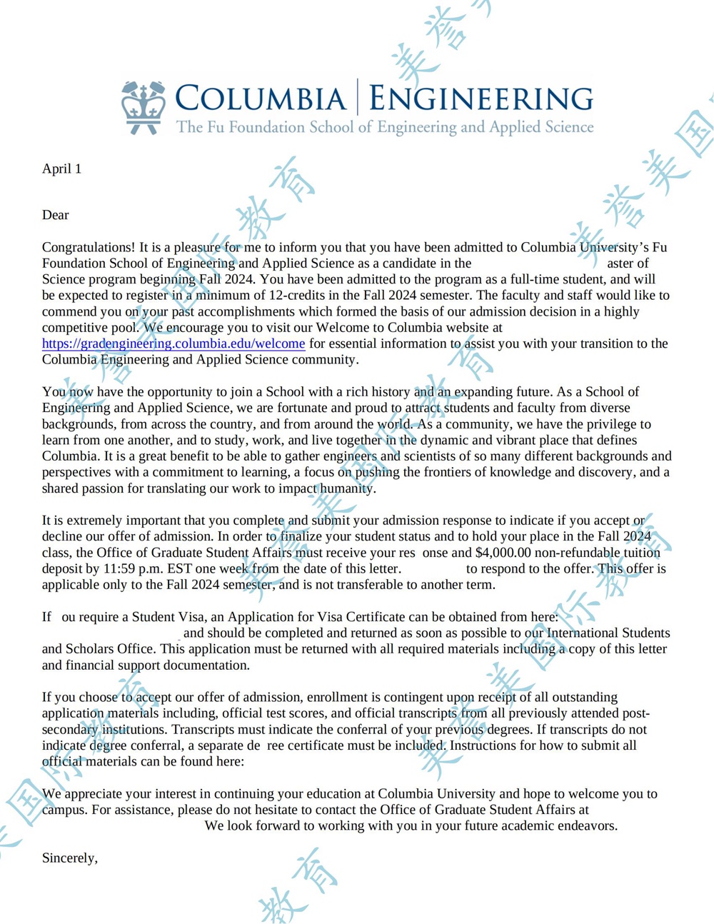 Columbia Offer